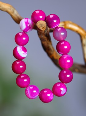 粉红玛瑙圆珠女生手链招财好运