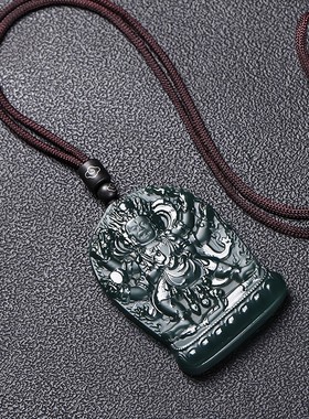 和田玉青玉黑天财神吊坠情侣礼物