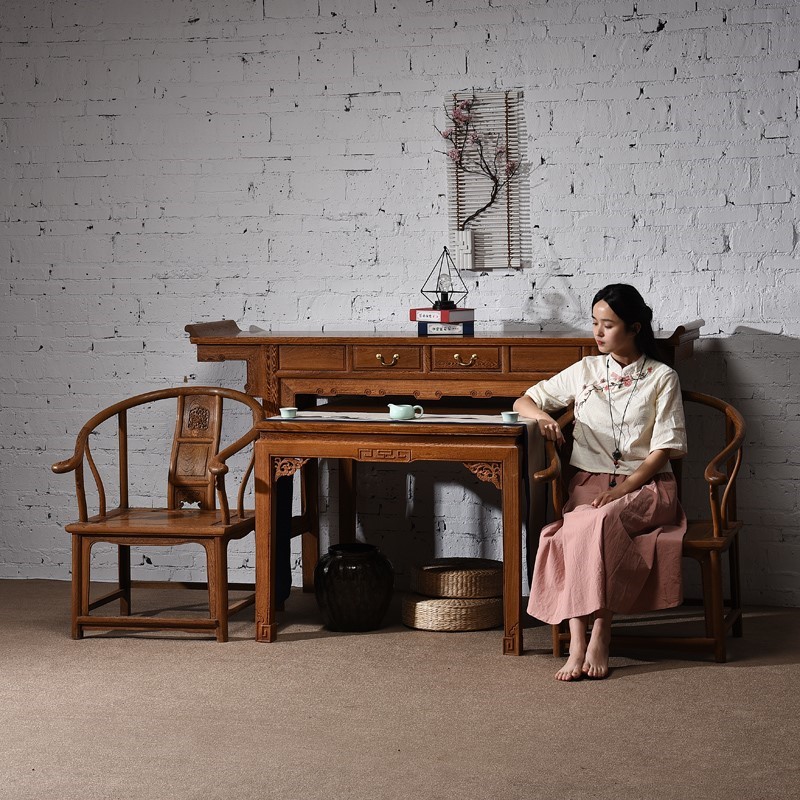 红木家具鸡翅木中堂六件套/四件套仿古中式禅意条案实木八仙桌