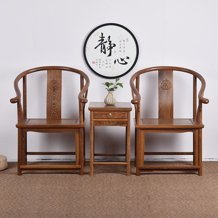 鸡翅木家具 红木圈椅三件套 仿圈椅