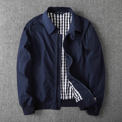 棒球领飞行夹克男纯色双层外套