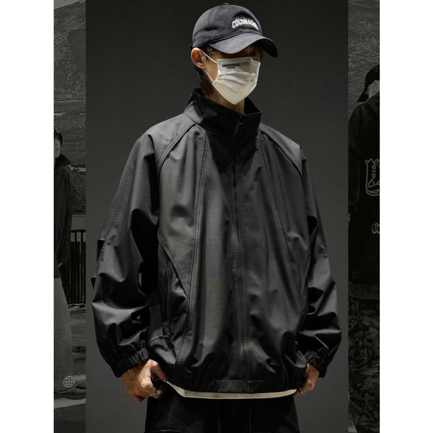 冲锋衣男款春秋美式解构拼接工装夹克外套宽松立领黑色痞帅棒球服