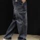 男直筒宽松做旧高街阔腿长裤 美式 大口袋牛仔裤 潮牌工装 潮 复古新款