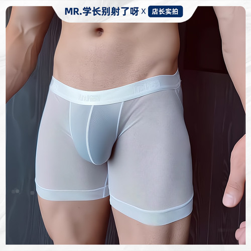 男士平角内裤男性感单层超薄网纱纯白透明四角裤舒适透气运动潮流