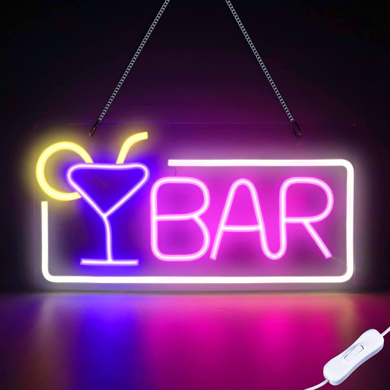 亚马逊跨境网红氛围酒杯霓虹灯BAR 广告灯 酒吧party色彩节日装饰