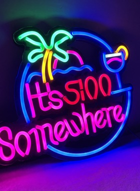 黑色雪弗板雕刻时间牌somewhere酒吧造型灯霓虹灯广告牌厂家供货