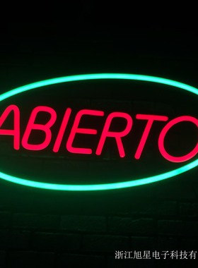 新款LED霓虹灯椭圆ABIERTO霓虹灯 发光字母商店室内造型广告牌