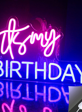跨境霓虹灯Tsmy Birthday生日快乐派对英文字母霓虹装饰灯