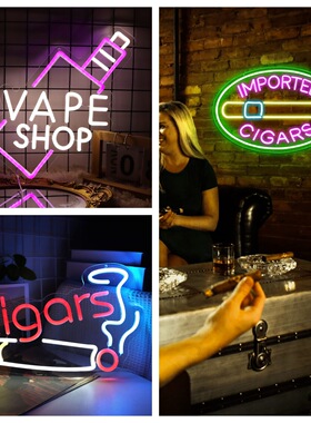 跨境亚马逊led霓虹灯VAPE SHOP图案Cigars商店装饰发光墙壁布置