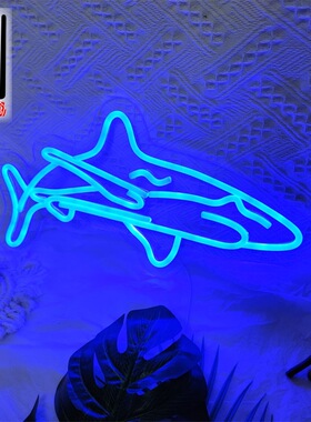 鲨鱼造型标志 霓虹灯 卧室房间装饰蓝色灯 USB 供电 44*24.5cm