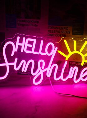 亚克力板霓虹灯HELLO sunshine造型灯室内户外婚礼装扮装饰灯跨境