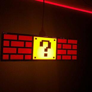 超级马丽 马里奥问号方块灯木质夜灯LED灯长方形壁灯吊灯任天堂