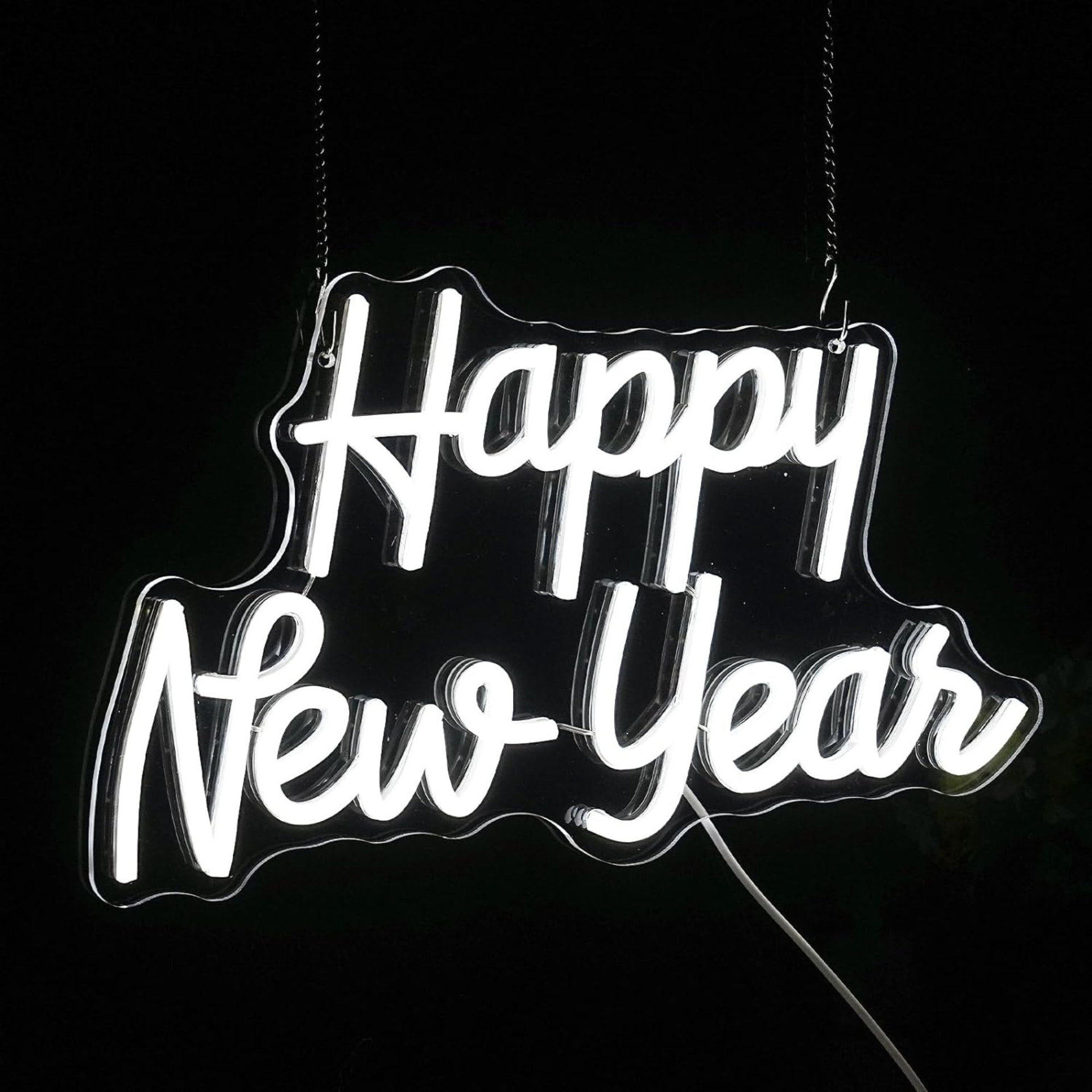 跨境亚马逊led霓虹灯Happy New Year发光英文新年跨年布置灯装饰