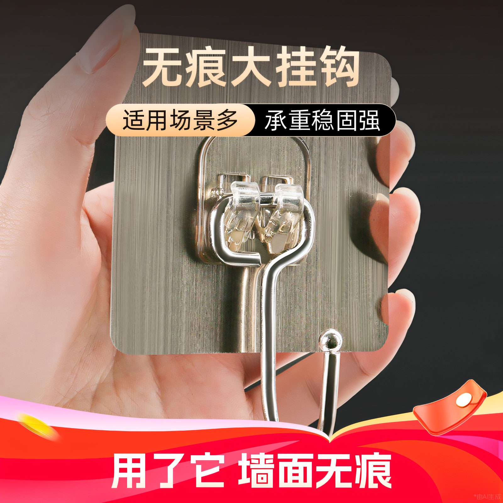 无痕大挂钩强力粘胶浴室衣帽钩免打孔贴墙粘钩卫生间无痕创意胶条