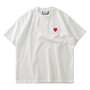 美式300g克重磅短袖t恤男夏季新款简约爱心刺绣宽松半袖打底衫潮
