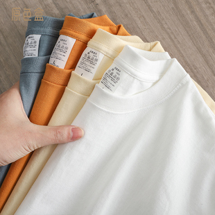 圆领宽松纯棉纯白色男女打底衫 美式 春季 t恤2023新款 280g重磅短袖