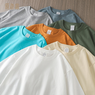 半袖 情侣纯色圆领打底衫 女 夏季 原色盒280g重磅t恤男宽松纯棉短袖