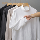 宽松纯色中领卫衣白色半高领长袖 280G重磅纯棉打底衫 男春秋款 t恤