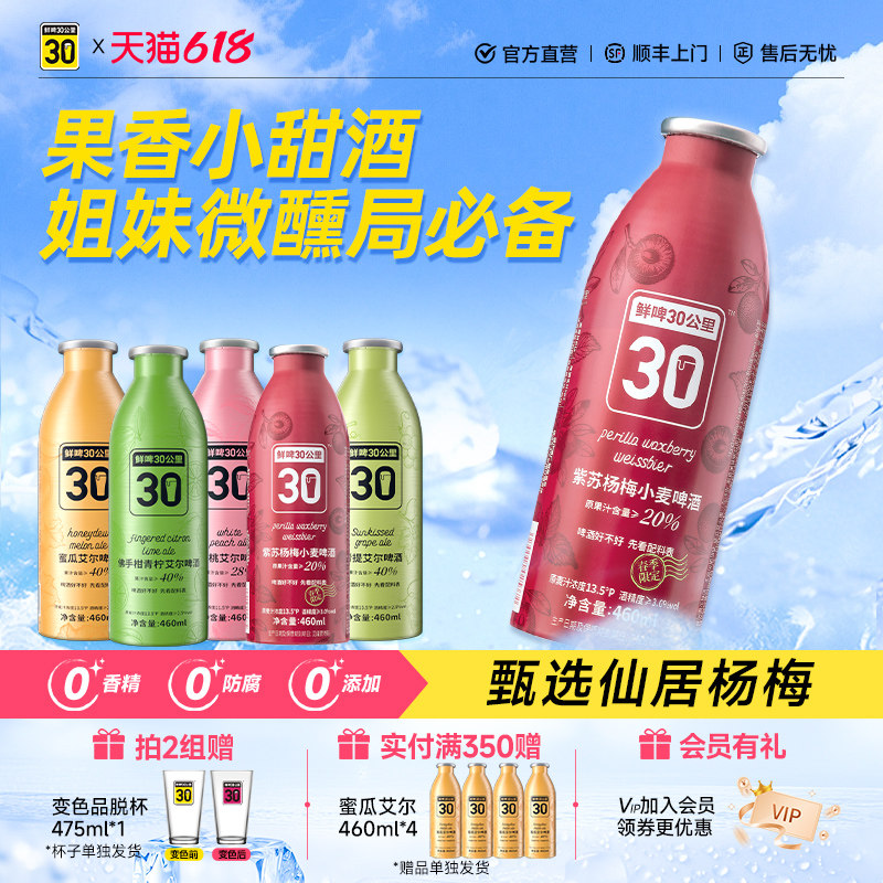 鲜啤30公里精酿艾尔果味啤酒果泥果啤青提仙居杨梅汁女生微醺4罐