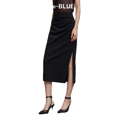 气质通勤捏褶中长款直筒半身裙