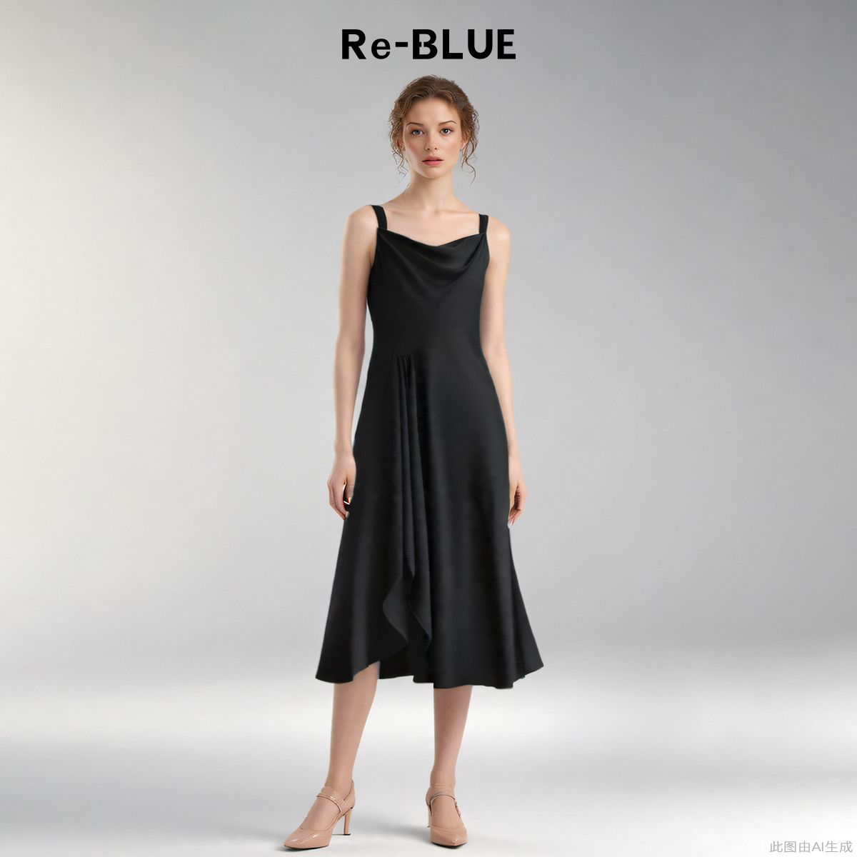 优雅女人性感荡领醋酸吊带连衣裙