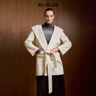 简约气质通勤翻领一手长双面呢大衣 BLUE轻奢优雅女装