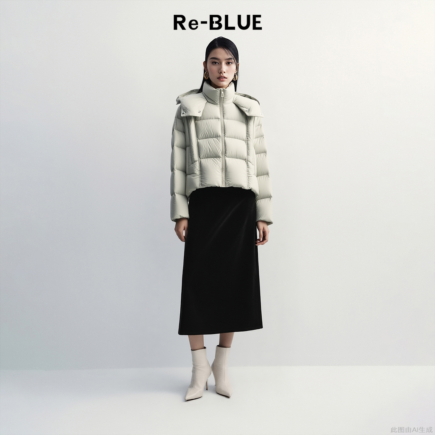 Re-BLUE90白鸭绒连帽立领羽绒服