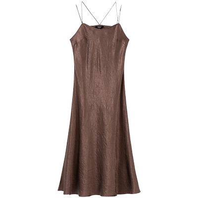 复古肌理感V领醋酸吊带连衣裙