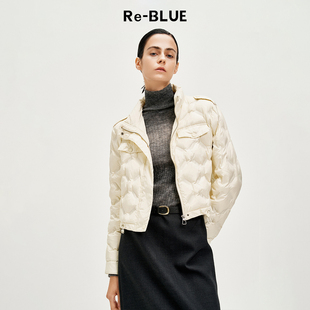 通勤短款 时尚 小立领白鸭绒羽绒服 BLUE轻奢优雅女装