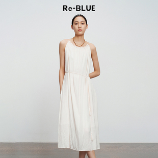 简约气质肌理感度假吊带连衣裙 BLUE轻奢优雅女装