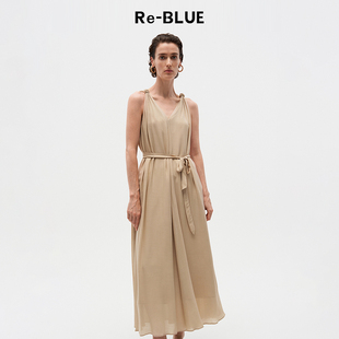 宽松度假风仙气连衣裙 V领无袖 BLUE轻奢优雅女装