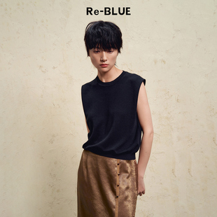 针织衫 简约百搭天丝亚麻无袖 BLUE轻奢优雅女装