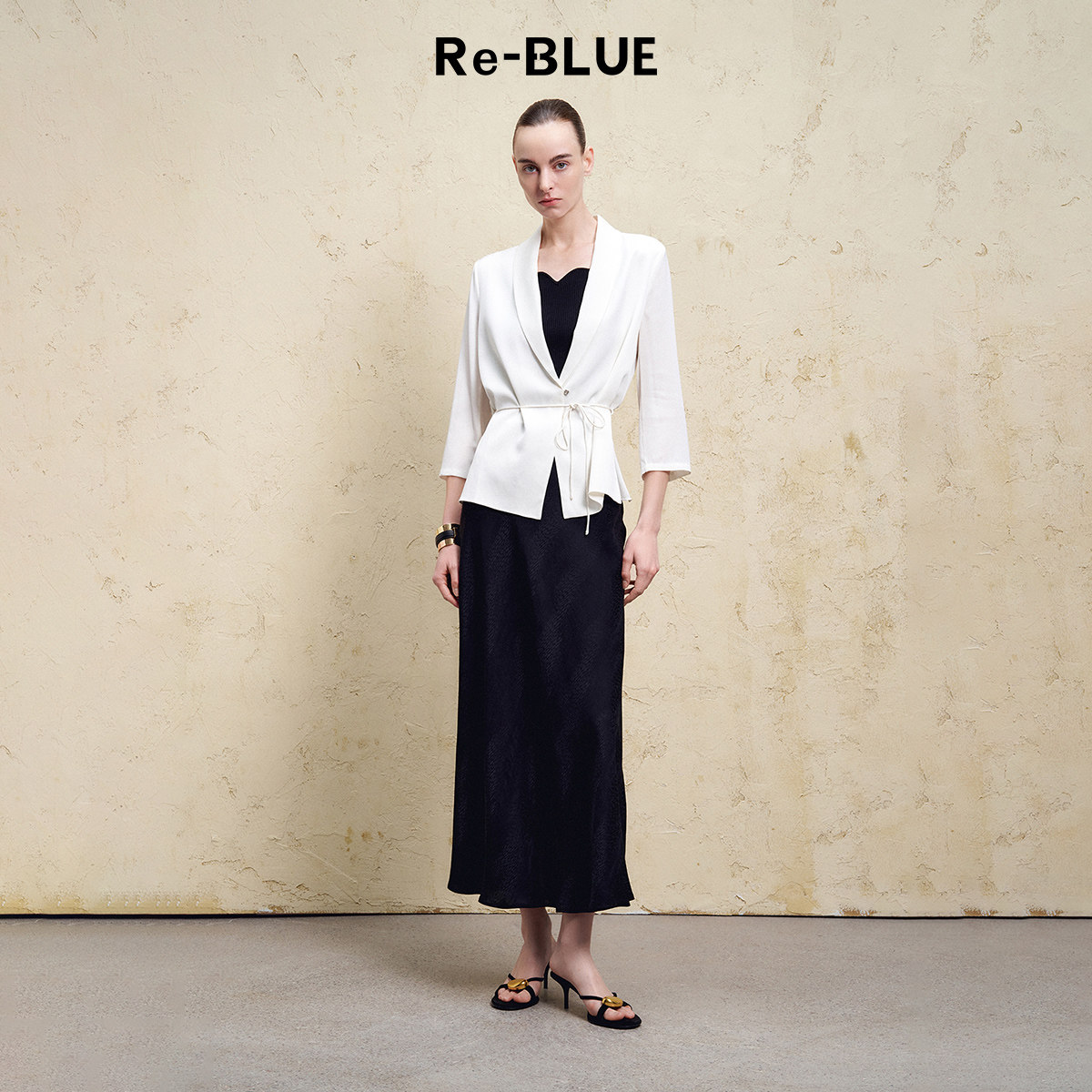 Re-BLUE轻奢优雅女装舒适百搭青果领七分袖系绳桑蚕丝西装外套,女装/女士精品,西装,淘宝优惠券,粉丝福利购,淘宝优惠卷