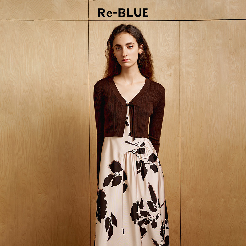 Re-BLUE轻奢优雅女装轻中式V领盘扣薄款针织开衫,女装/女士精品,毛针织衫,淘宝优惠券,粉丝福利购,淘宝优惠卷