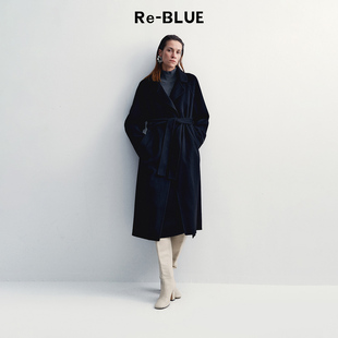 绵羊毛大衣外套 通勤百搭平驳领长款 BLUE轻奢优雅女装