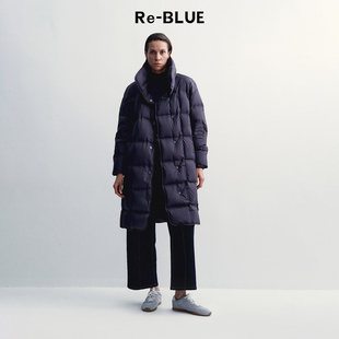 Re-BLUE轻奢优雅女装简约大气白鹅绒轻盈保暖舒适长款翻领羽绒服
