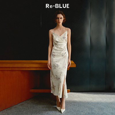 Re-BLUE新中式吊带印花连衣裙
