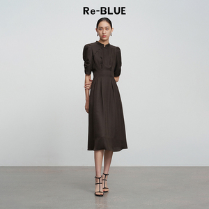 Re-BLUE轻奢优雅女装质感高级新中式香云纱连衣裙