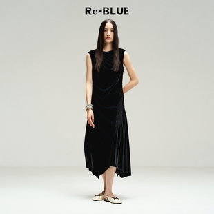 A摆丝绒连衣裙 气质优雅修身 BLUE轻奢优雅女装