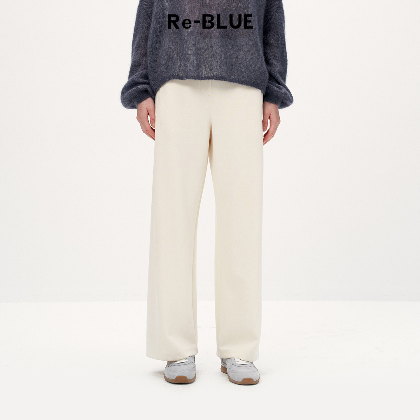 Re-BLUE极简百搭松紧腰头直筒裤