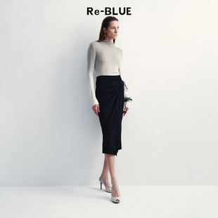 打底衫 上衣气质修身 半高领渐变羊毛针织衫 BLUE轻奢优雅女装