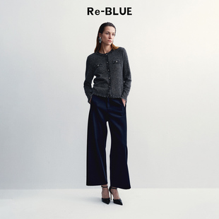 气质休闲阔腿裤 知性舒适简约通勤宽松直筒裤 BLUE轻奢优雅女装