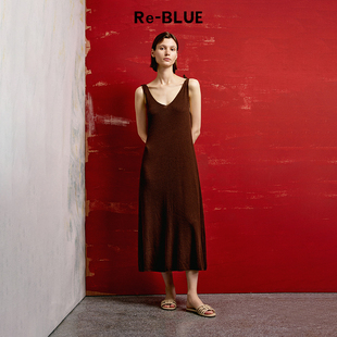 优雅背心式 简约法式 针织吊带连衣裙 BLUE轻奢优雅女装