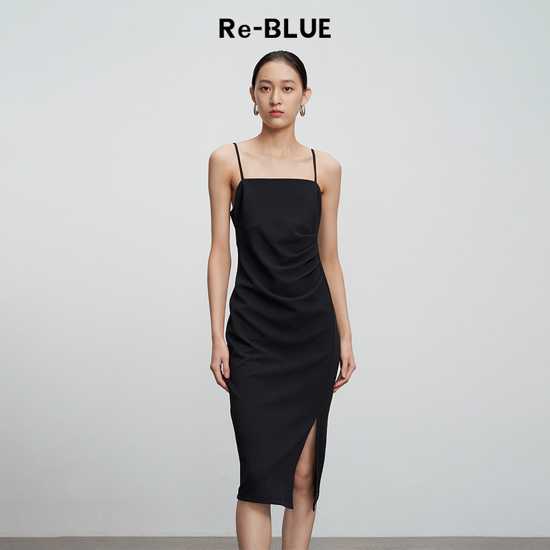 Re-BLUE轻奢优雅女装性感气质显瘦开衩背心吊带小黑裙,女装/女士精品,连衣裙,淘宝优惠券,粉丝福利购,淘宝优惠卷