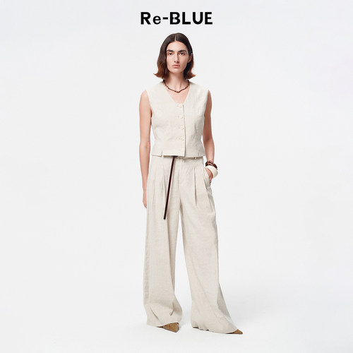 Re-BLUE轻奢法式老钱风亚麻套装