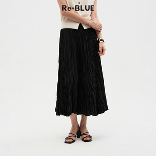 简约百搭通勤显瘦压褶半身裙 BLUE轻奢优雅女装