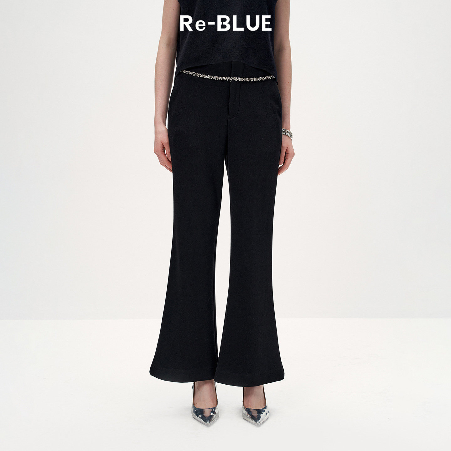 Re-BLUE轻奢优雅女装精致通勤金属腰链微喇休闲裤气质面料裤,女装/女士精品,休闲裤,淘宝优惠券,粉丝福利购,淘宝优惠卷