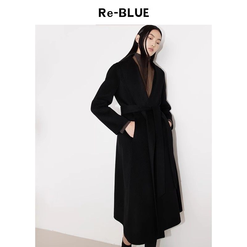 Re-BLUE轻奢优雅女装气质简约风利落青果领羊毛混纺毛呢大衣外套,女装/女士精品,毛呢外套,淘宝优惠券,粉丝福利购,淘宝优惠卷