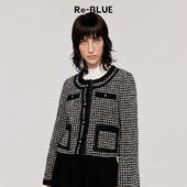 BLUE轻奢优雅女装 圆领粗花呢小香风短外套