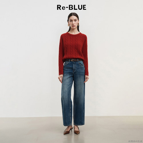 Re-BLUE温柔风圆领针织毛衣